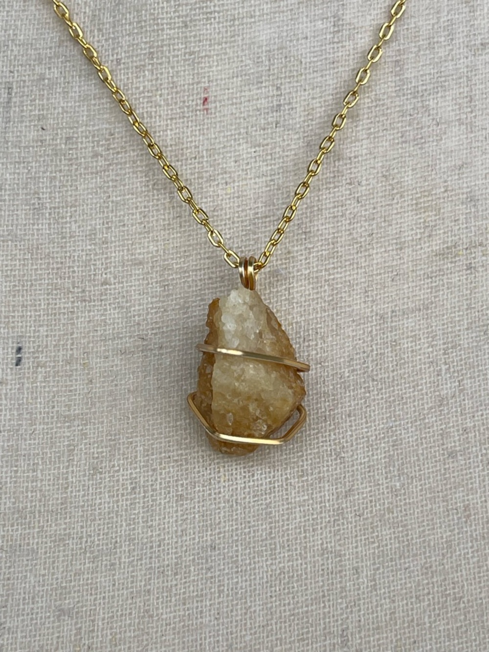 Citrine Gold Tone Wire Wrap Necklace - Picture 2 of 7